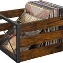 YINMIT Vinyl Record Storage, Large LP Vinyl Record Storage Crate, Metal & Wooden Record Holder, Cube Record Organizer Box, Holds up to 80+ Records