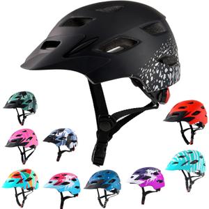 Kids Bike Helmet,Bavilk Kids Boys Girls Bike Helmets with LED Light Detachable Visor Children Youth Teen Multi-Sport for Skating Cycling Scooter Skateboard Adjustable & Lightweight 19.7"-22.4" (Matte BK-04)