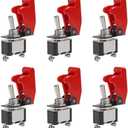 AITRIP 6 Pack Heavy Duty Rocker Toggle Switch 12V 20A SPST ON/Off 2Pin with Red Aircraft Safety Cover for Auto Car Marine Boat