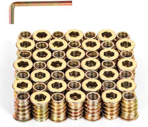 M10-1.5 x 25mm Threaded Inserts for Wood, Hex Drive Wood Nut Inserts, Exceptional Threaded Insert Nuts for Furniture, Wooden Products & Models, 50 PCS