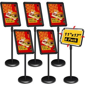 6Pack Adjustable Pedestal Sign Holder - 11''x17'', Floor Standing Poster Stand for Vertical/Horizontal View, Outdoor/Indoor Sign Holders (Black, Round)