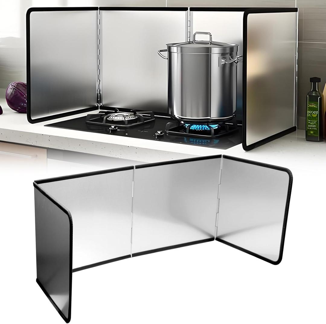 4 Sided Splatter Guard,Foldable Stainless Steel Oil Splatter Screens for Frying,Oil Splash Insulation Board,Nonstick Oil Splatter Guard Stove Insulation Board(L: 30" x W: 11.4" x H: 12")