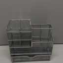 Marbrasse Mesh Pen Holder for Desk, Pen Organizer with Drawer, Multi-Functional Pencil Organizer, Desk Organizers and Accessories for Office Art Supplies (Silver)