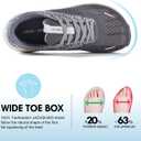 JACKSHIBO Wide Toe Box Shoes Women Arch Support Wide Sneakers for Running Walking Athletic Tennis Orthopedic Plantar Fasciitis Workout with Thick Cushion Zero Drop Sole Width Shoes, 7.5 Wide, Grey