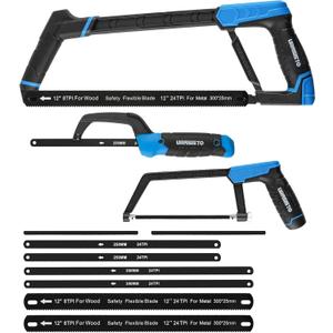URASISTO Hacksaw Frame Set, 12 Hacksaw Frame, 6'' Hacksaw Frame and 10'' Mini Hacksaw, Including 8pc Extra Blades Multi-function for Metal Wood PVC Pipes