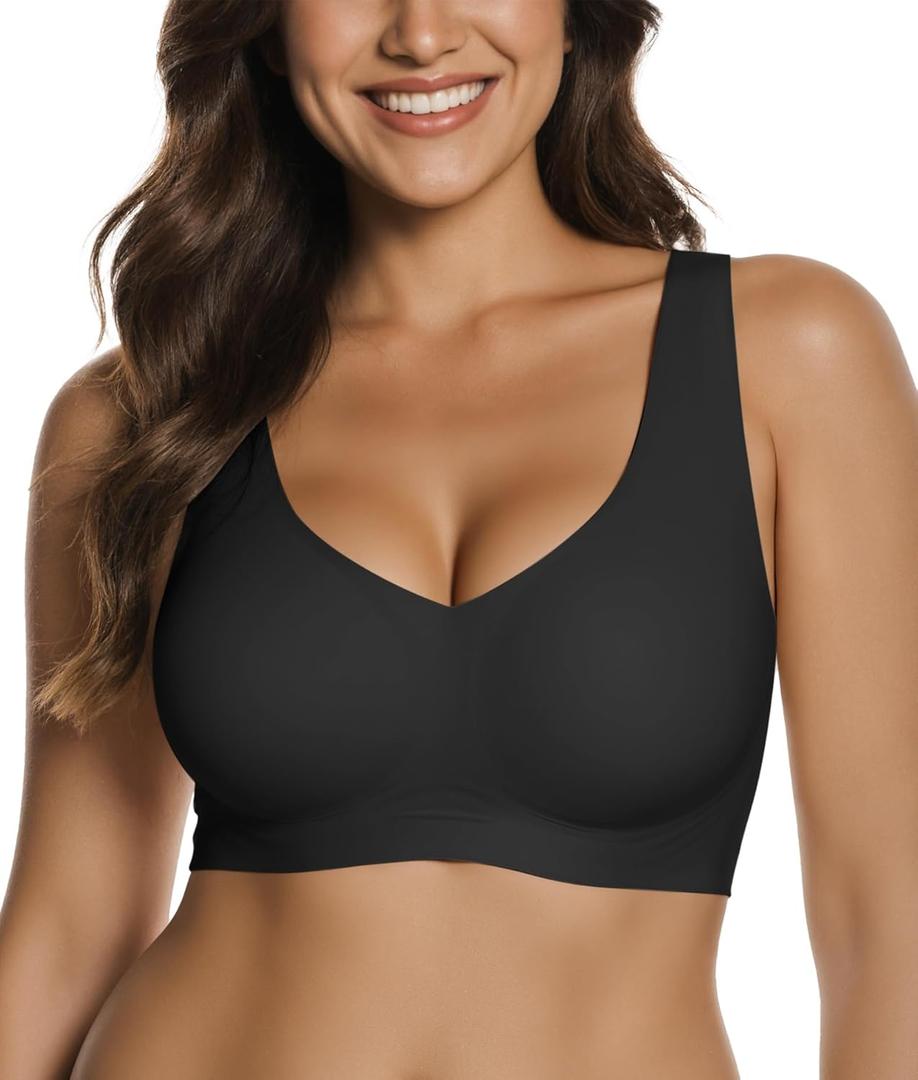 OEAK Women Soft Comfortable Bra No Underwire Jelly Bras Seamless Full Coverage Supportive Bralette Everyday Sports Tshirt Bra (3X-Large, Black)