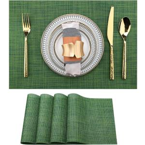SLKQG Green Christmas Placemats Set of 4 - Wipe Clean Vinyl Placemats - Washable Heat Resistant PVC Placemats for Dining Table - 17x12 Inch (Green, 4)
