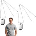 Military Dog Tag Necklaces with Ball Chain, 2-Pack Stainless Steel ID Tags, 23.6 inch Chain Length, Silver
