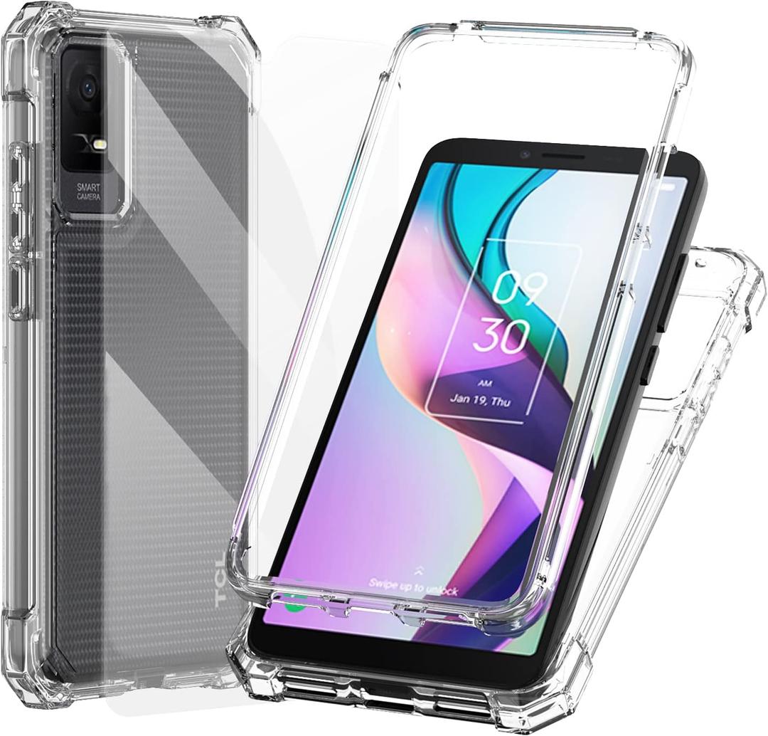 Ailiber Case for TCL 30Z, TCL T602DL Phone Case with Tempered Glass Screen Protector, Dual Layer Structure Protection, Shockproof Corner TPU Bumper, Slim Silicone Phone Cover for TCL 30 LE-Clear