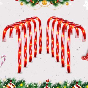 10" Christmas Candy Cane Lights (10PCS) for Landscape Decoration,Red & White Pathway Makers Lights (Include Stakes)