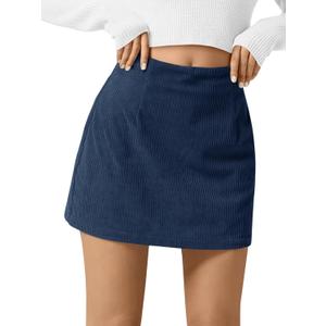Wenrine Womens Corduroy Mini Skirt High Waisted Basic Casual A-line Short Skirts (Medium)