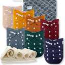 Nora's Nursery Cloth Diapers 7 Pack with 7 Inserts & 1 Wet Bag - Waterproof Cover, Washable, Reusable & One Size Adjustable Pocket Diapers for Newborns and Toddlers-Pacific Neutrals
