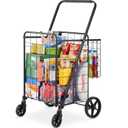 VEVOR Folding Shopping Cart, Jumbo Grocery Utility Cart with Double Baskets, 360 Swivel Wheels, 110 LBS Large Capacity Heavy Duty for Laundry, Shopping, Grocery, Luggage, Black