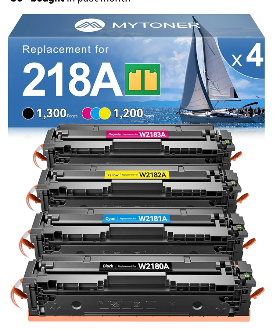 MYTONER 218A Toner Cartridges 4 Pack 3301fdw [with Chip] Compatible Replacement for HP 218A W2180A 218 218X W2180X for Color Laserjet MFP 3301fdw 3301cdw Pro 3201dw 3301sdw Printer High Yield, B/C/M/Y