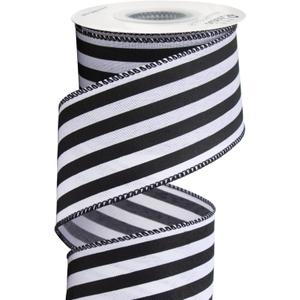 Ribbli Black and White Stripe Wired Ribbon, 2-1/2 Inch x 10 Yard, Horizontal Striped Burlap Ribbon for Craft, Wreath,Christmas Tree Decoration, Outdoor Decoration