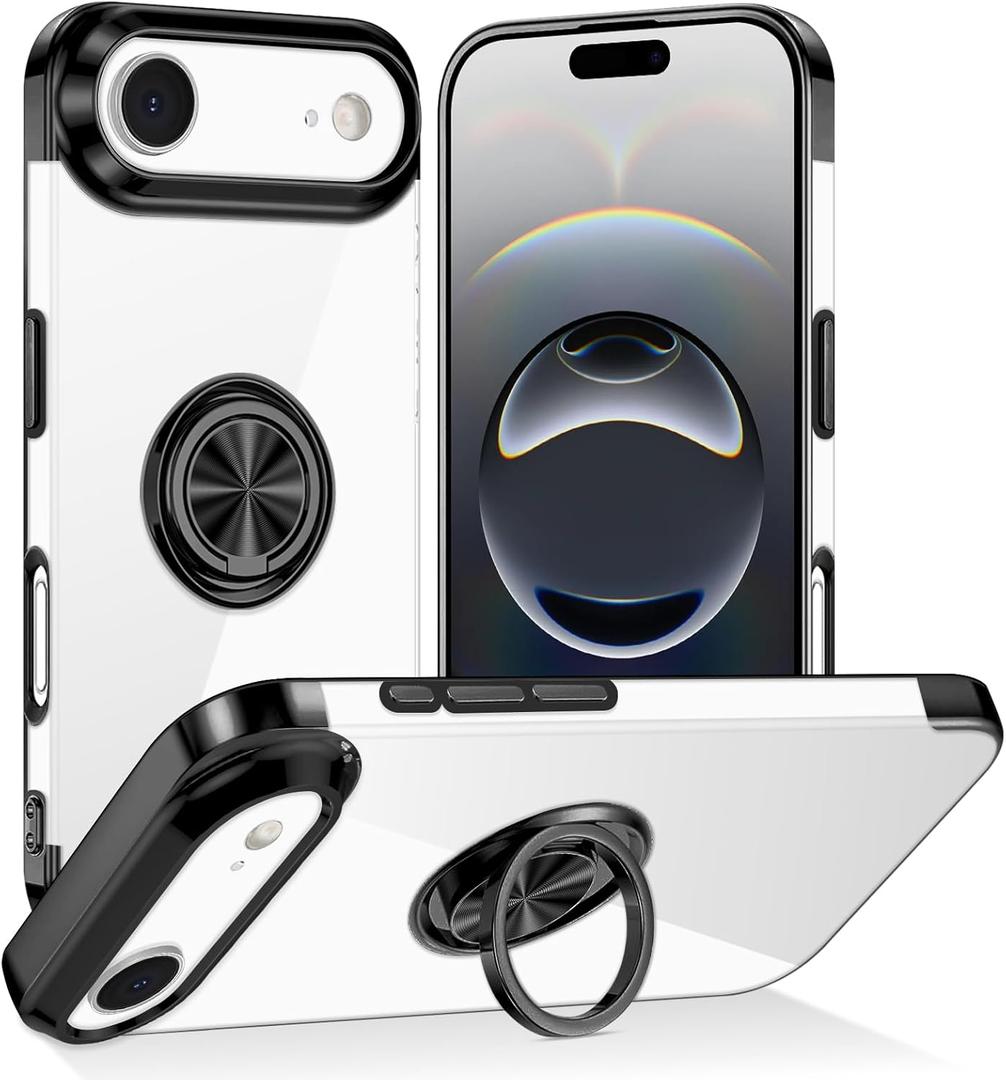Tnarru Designed for iPhone Air Case with Stand [Magnetic Ring Holder Kickstand] Soft TPU Bumper Non-Yellowing Anti-Scratch Lightweight Slim for iPhone Air Case Black and Clear (iPhone Air [6.5 Inch])