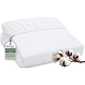 ROYALE LINENS 300 Thread Count 100% Long Staple Combed Cotton Fitted Sheet King - Super Soft Deep Pocket Bottom Sheet - Fitted Sheets Only - Elastic Sheets (King, White)