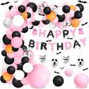 Halloween Pink Birthday Party Decorations Balloon Arch Foil Balloon Banner Bat Hanging Swirl for Halloween Happy Boo Day Baby Shower Party Supplies
