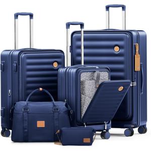 Joyway Luggage Sets 5 Piece with Front Pocket, Expandable Top Opening Suitcase Set, PC Hardside Carry on Suitcase with Spinner Wheels and TSA Lock (Blue)