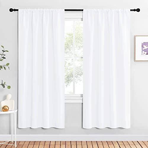 NICETOWN 50% Light Blocking Kitchen Curtains - Window Treatment Rod Pocket Curtains/Drapes for Bedroom (2 Panels, 42 by 72, White)
