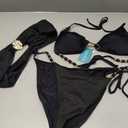 TASHEHE Women's Bikini Set High Cut Triangle Sexy Tie Swimsuit Two Piece Beads Shoulder Straps Bathing Suit (Medium, 433 / Black)