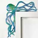 Metal Door Frame Decoration 11.81 x 10.43 Inches Octopus Themed Home Decor for Indoor Outdoor Door Window Home Office(Ocean Blue)
