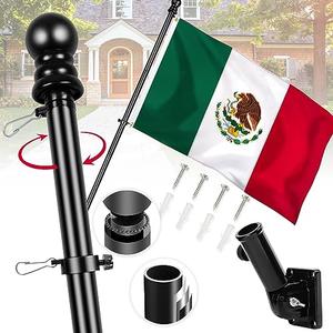 Mexico Flag with Poles for Outside House, 6ft Aluminum No Tangle Spinning Flag Pole, 180° Multi- Position Mounting Bracket, 3x5 ft Nylon Mexican Flag, Wind Resistant Rust Free Kit (Black)