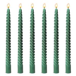 6 Pack 10 Inch Hunter-Green Spiral Taper Candles for Christmas and Spring Home Decoration, Unscented Dripless Twisted Candlesticks for Dinner St. Patrick's Day Earth Day and Garden Parties