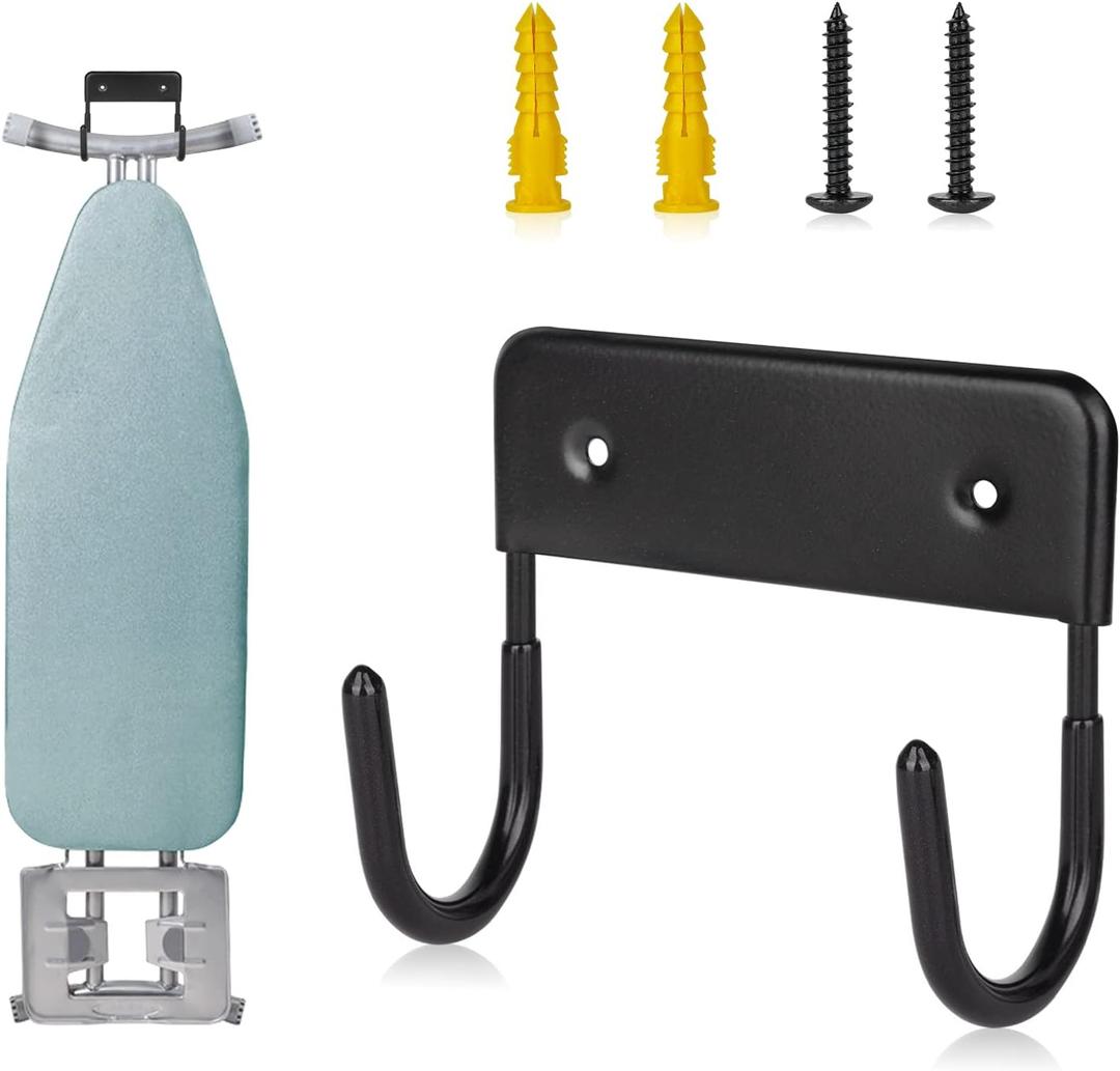 BiJun Ironing Board Holder Wall Mount, Ironing Board Hanger with 5 Inch Length, Iron Board Hook Wall Mount for Laundry Rooms (Black)