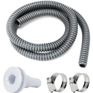 Sanuke Bilge Pump Hose Installation Kit, 3/4 Inch Dia Bilge Plumbing Kit with 6 FT Premium Quality Kink-free Flexible PVC Hose, 2 Hose Clamps and Thru-Hull Fitting, Black
