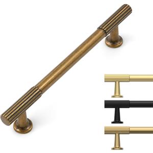 10 Pack 5 Inch Cabinet Pulls Antique Brass Kitchen Cabinet Handles Retro Cabinets Hardware Vintage Drawer Pulls (5"/128MM Hole Center)