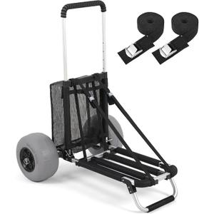 Sekey Beach Wagon with 12" Big Wheels for Sand, Heavy Duty Collapsible Beach Cart with Balloon Tires, Foldable Utility Sand Wagon for Outdoor Camping, Fishing & Groceries.Black