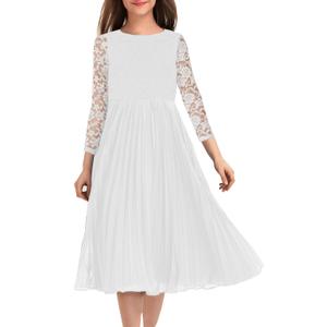 HOSIKA Girls Flower Lace A-line Wedding Party Junior Bridesmaid Dresses (White)