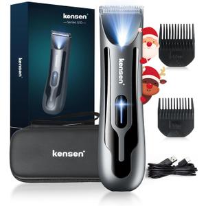 kensen Body Hair Trimmer for Men - Groin & Pubic Hair Trimmer with Ceramic Blades, Manscape Body Shaver for Men with LED Light Ball Shaver IPX7 Waterproof Wet/Dry Rechargeable Body Trimmer Mens Gift (Black)
