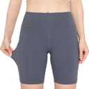 High Waist 8" Biker Shorts with Pockets Yoga Shorts for Women Gym Fitness Running Shorts for Athletic Workout (Gray, M)