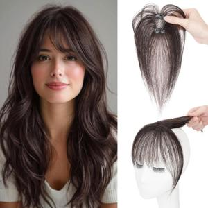 S-noilite Bangs Hair Clip,360 3D Cover Real Clip in Bangs Human Hair Toppers for Women With Wispy Bang Daily Wear (Natural Black)