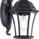 Dusk to Dawn Wall Light for Porch, Black Exterior Door Wall Lantern with Photocell Sensor, Large Outside Wall Sconce with Clear Seeded Glass