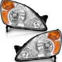 WEELMOTO Halogen Headlights for 2002-2004 Honda CR-V,Headlamp for 2002 2003 2004 Honda CR-V with Chrome Housing Amber Reflector Left+Right Side