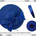 dressfan Wide Brim Fascinator Derby Hats for Women,20s Detachable Flower Hat with Headband for Derby Church Wedding Tea Party (Blue)