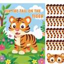 Faccito Jungle Animal Games Pin The Tail On The Tiger Safari Animal Birthday Party Games with Tiger Poster 24 Tail Stickers and Blindfold for Safari Jungle Zoo Forest Party Decorations Supplies