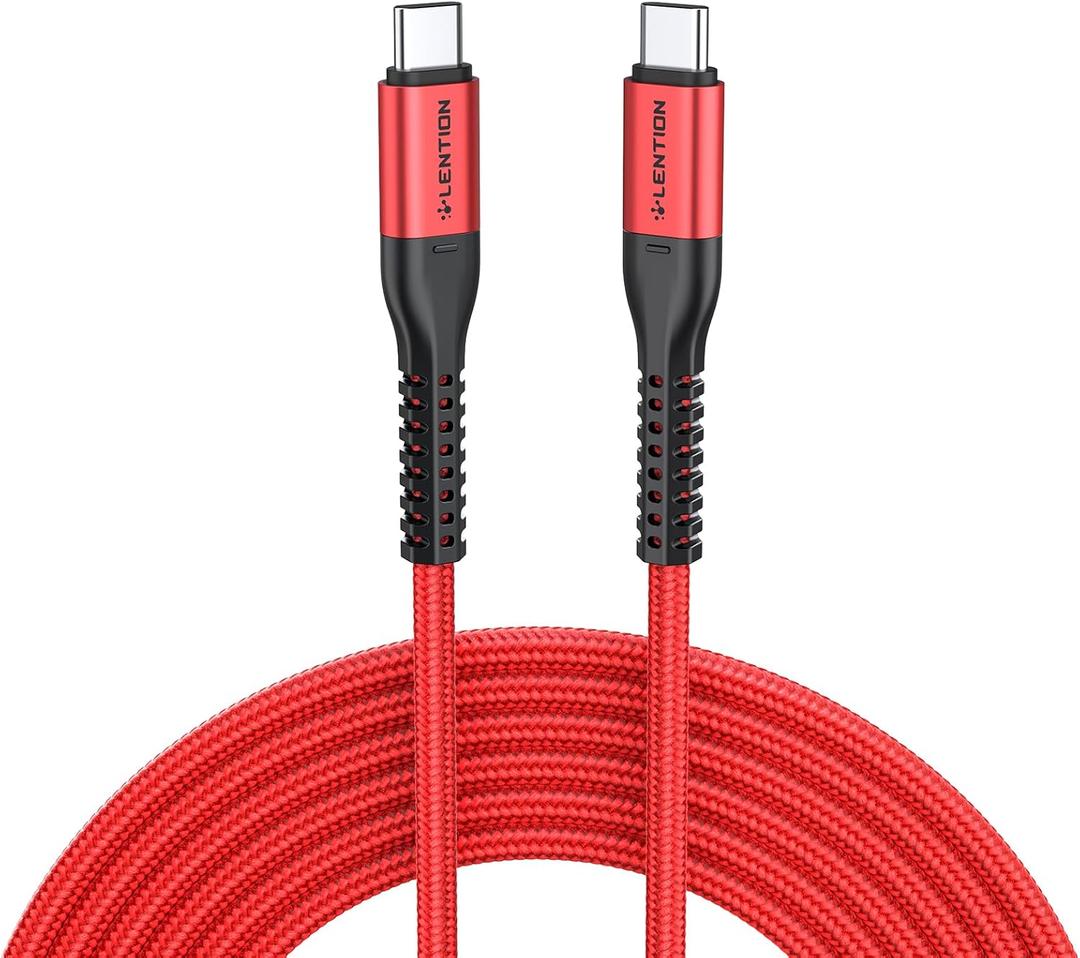 LENTION USB C to USB C Cable 3.3ft 60W, Type C 20V/3A Fast Charging Braided Cord Compatible with iPhone 15/15 Pro/15 Pro Max, 2023-2016 MacBook Pro, New iPad Pro/Mac Air/Surface, More (Red)