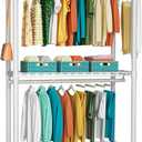 FUTASSI P1 Heavy Duty Garment Rack, 3 Tiers Adjustable Rolling Metal Closet Organizer with Lockable Wheels, FreeStanding Wardrobe with Double Hanger Rods & 1 Pair Hooks, Max Load 450 LBS, White