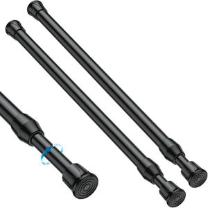 Set of 2 Small Tension Curtain Rod 11 to 19 Inch, Black Short Curtain Rods No Drilling, Loaded Expandable Spring Curtain Rods for Kitchen, Closet, Cupboard, Door, Bookshelf