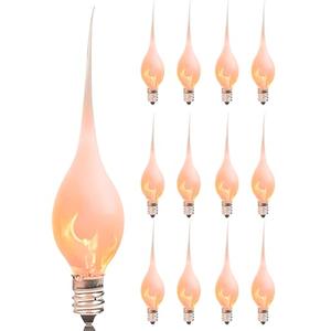 11PK Silicone Dipped Flicker Flame Christmas Candle Light Bulbs, 1W 120Volt Christmas Replacement Light Bulbs for Electric Window Candles Chandeliers Outdoor String Lights, C7/E11 Candelabra Base