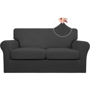 Easy-Going 3 Pieces Stretch Soft Couch Cover for Dogs - Washable Sofa Slipcover for 2 Separate Cushion Couch - Elastic Furniture Protector for Pets, Kids (Loveseat, Dark Gray) (Medium)