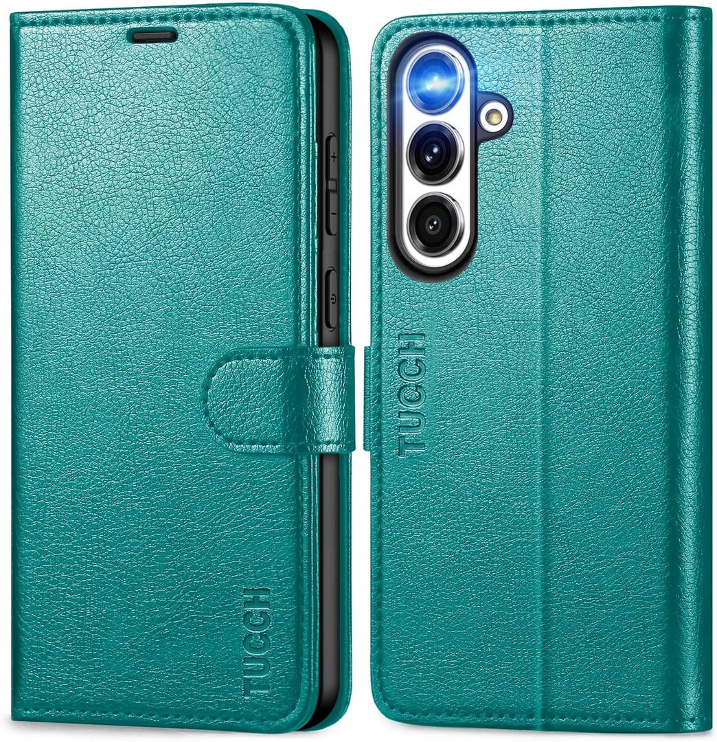 TUCCH Wallet Case for Galaxy S25 FE, Magnetic PU Leather Kickstand [RFID Blocking] 4 Card Slots Folio Phone Cover with [TPU Shockproof Inner Shell] (6.7") 2025, Cyan