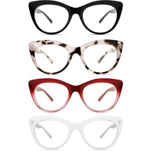 2 x IVNUOYI 4 Pack Reading Glasses Blue Light Blocking Readers for Women,Stylish Ladies Computer Eyeglasses with Spring Hinge