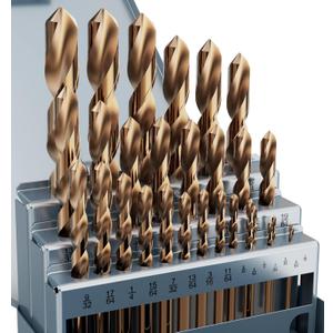 Cobalt Drill Bit Set, 29Pcs M35 High Speed Steel Bits for Hardened Metals, Stainless Steel, Cast Iron and Wooden Plastics, with Metal Index Storage Box, 1/16"-1/2" Cobalt Drill Bit Set, 29Pcs M35 High Speed Steel Bits for Hardened Metals, Stainless Steel, Cast Iron and Wooden Plastics, with Metal Index Storage Box, 1/16"-1/2"