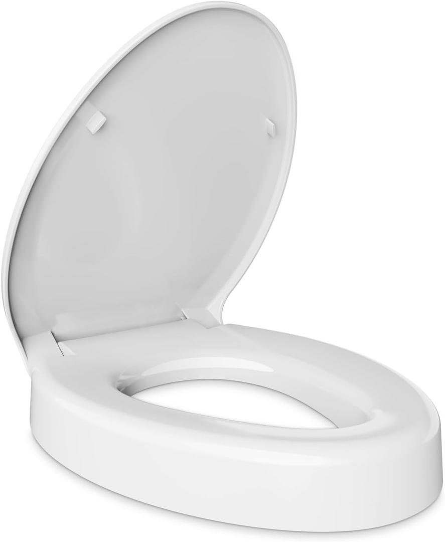 Elevated Toilet seat 3 inch, Elongated Toilet seat risers for Seniors, Slow Close, Heavy Duty, Never Loosen, Raised Toilet seat Elongated Bowl, White(18.5)