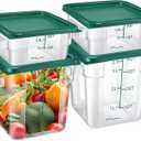 Barydat 4 Pcs Food Storage Container with Lids Set 2qt and 4qt Square Clear Commercial Containers with Scales Handles for Home Restaurant Kitchen Food Storage, Proof Dough, Marinating Meat (Green)